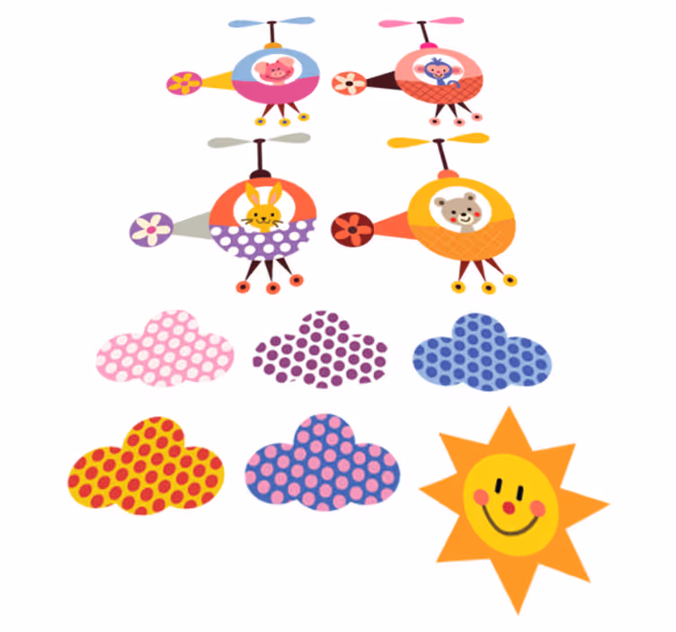 Kids carpet helicopter animal stickers - TenStickers