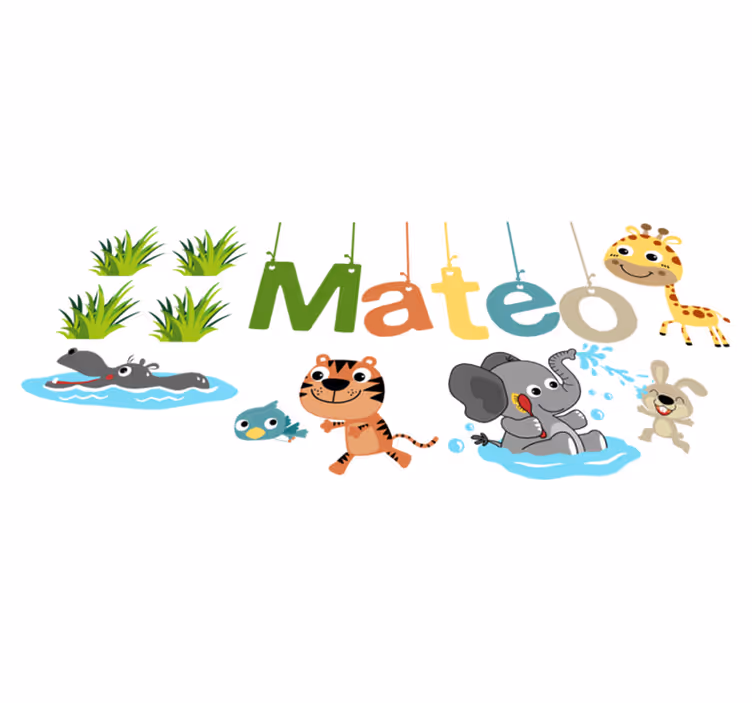 Kids carpet with customizable jungle animal name sticker - TenStickers