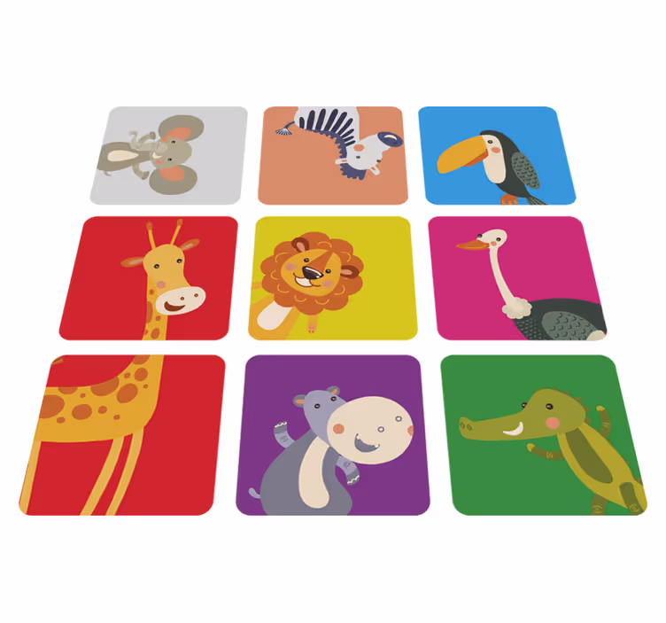 Kids carpet colorful animal tiles - TenStickers