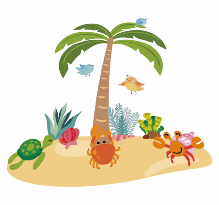 Kids carpet with palm trees and sea animals - TenStickers