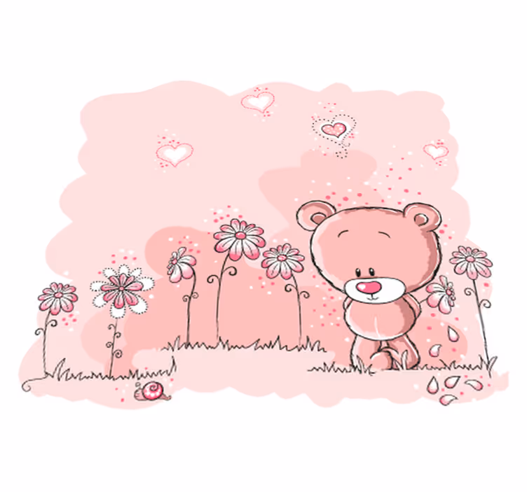 Kids carpet featuring pink bear and flowers - TenStickers