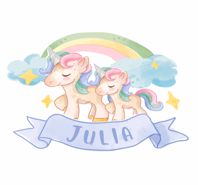 Kids carpet featuring joyful unicorns on a rainbow - TenStickers