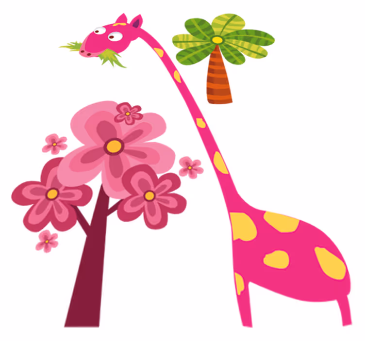 Kids carpet with pink giraffe eating design - TenStickers