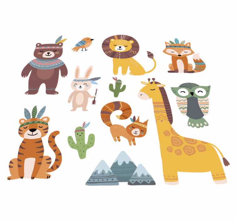 Kids carpet with funny tribal animals design - TenStickers