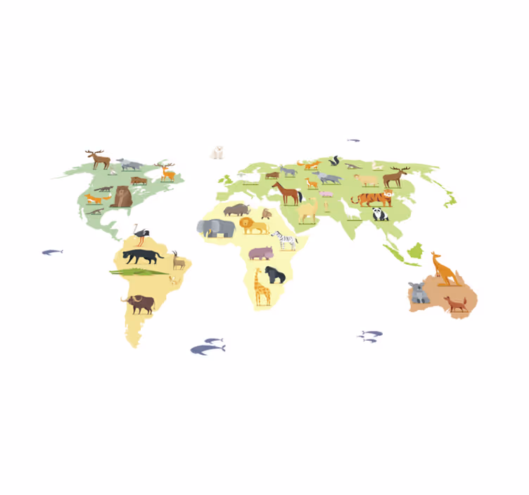 Bedroom carpet featuring colorful animals worldwide - TenStickers