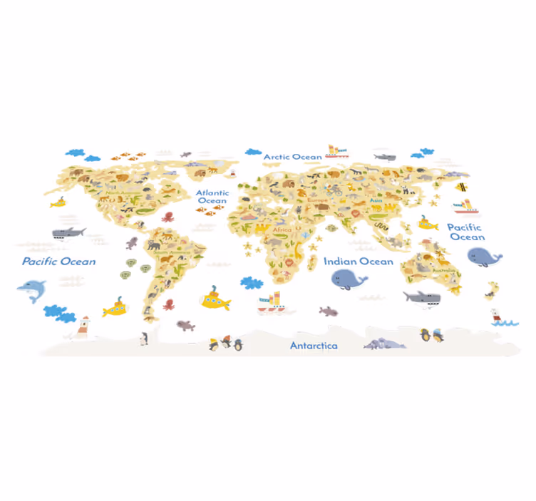 Map rug world animal map vinyl - TenStickers