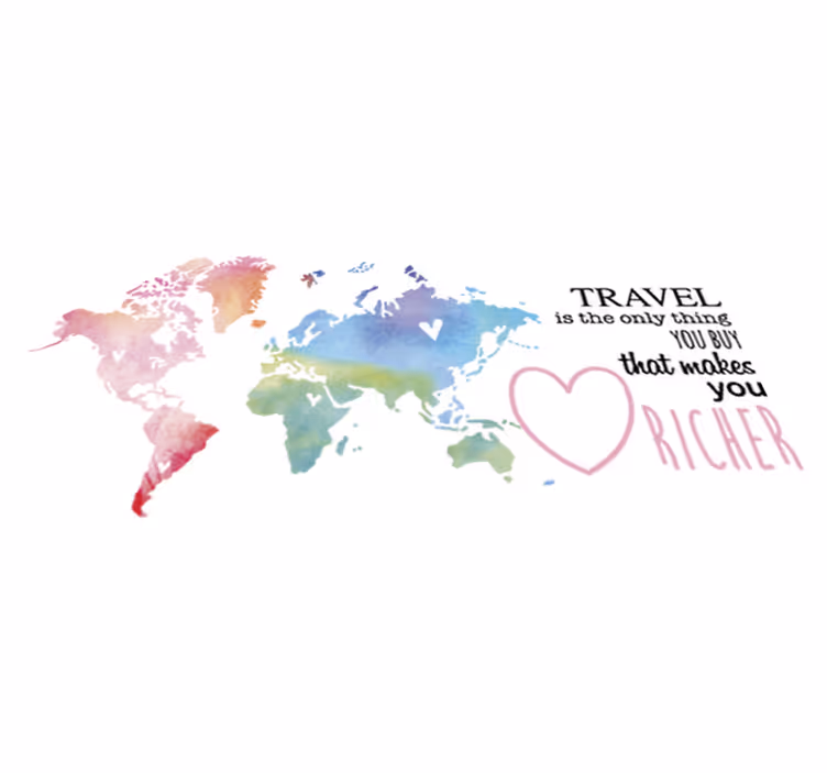 Map rug world map vinyl with travel quotes en - TenStickers