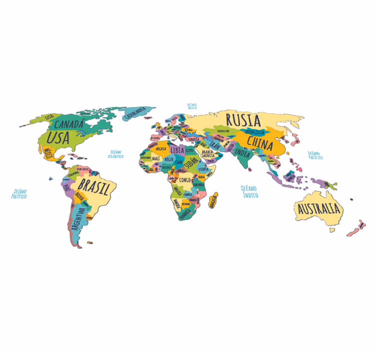 Map rug world political map rug - TenStickers