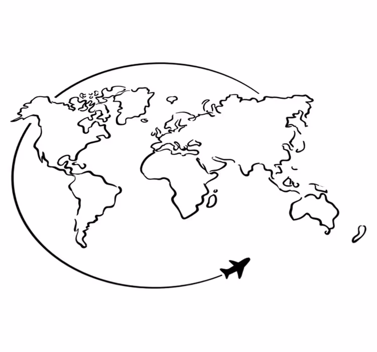 Map rug world map circle airplane - TenStickers