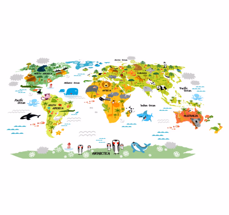 Map rug with english wildlife design - TenStickers
