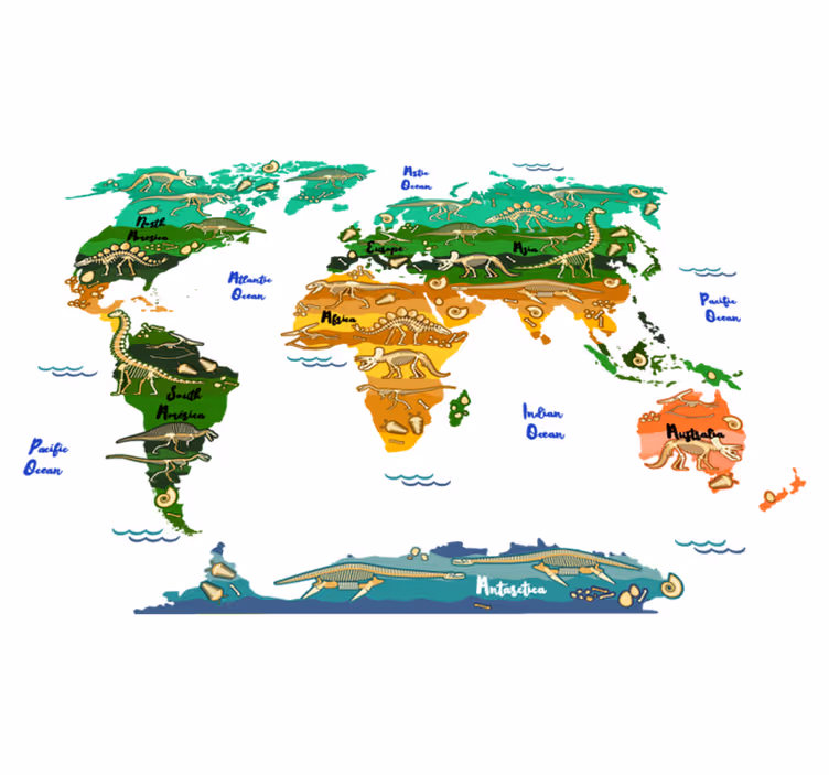 Map rug world map of dinosaurs with english names - TenStickers