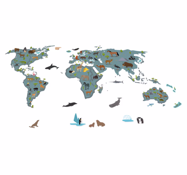 Map rug in bright colors with cartoon animals and trees - TenStickers