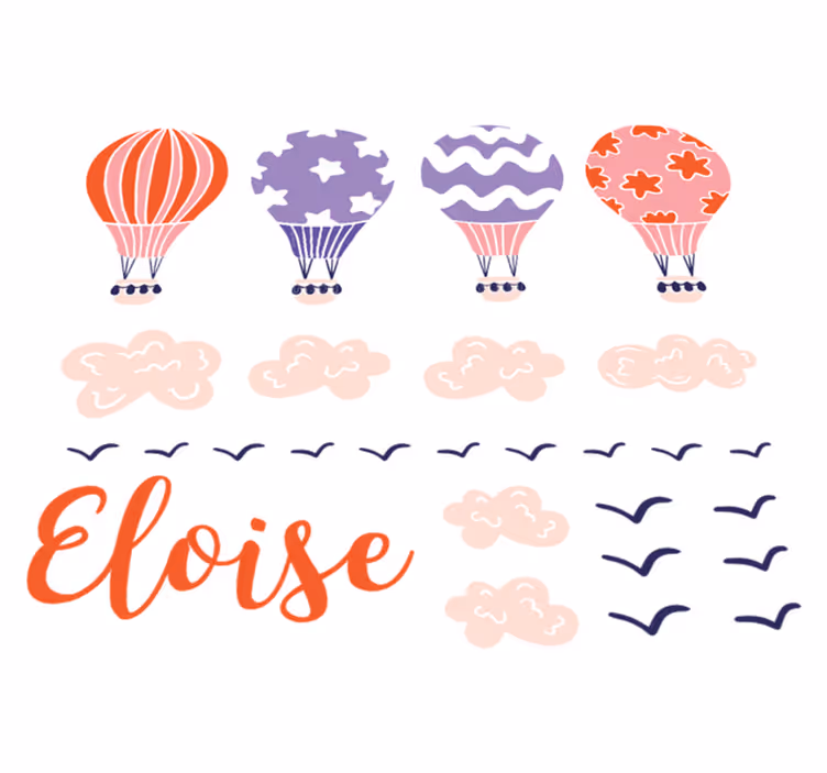 Kids carpet with pink and purple balloons, clouds, birds - TenStickers