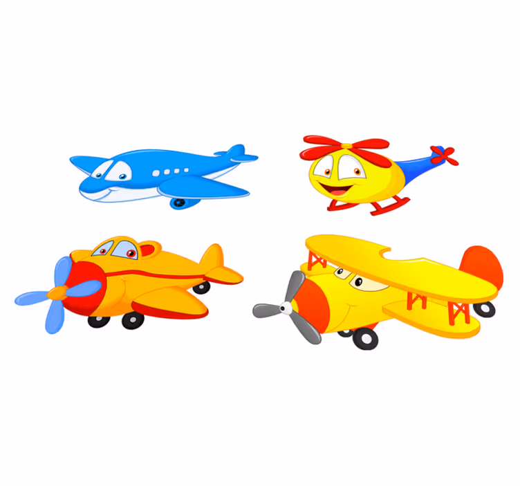 Kids carpet with faces of planes and helicopters - TenStickers