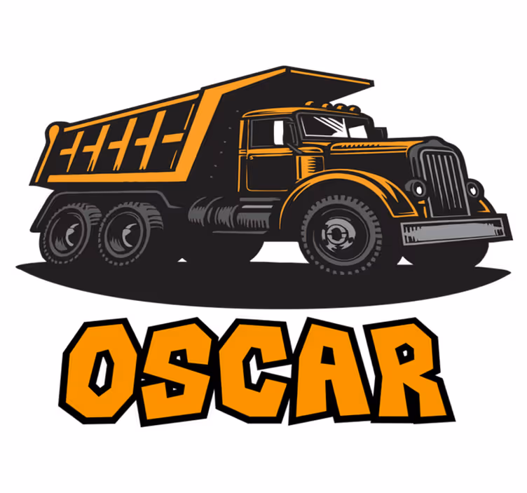 Kids carpet personalized orange construction truck - TenStickers