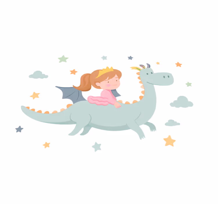 Kids carpet princess riding a dragon - TenStickers