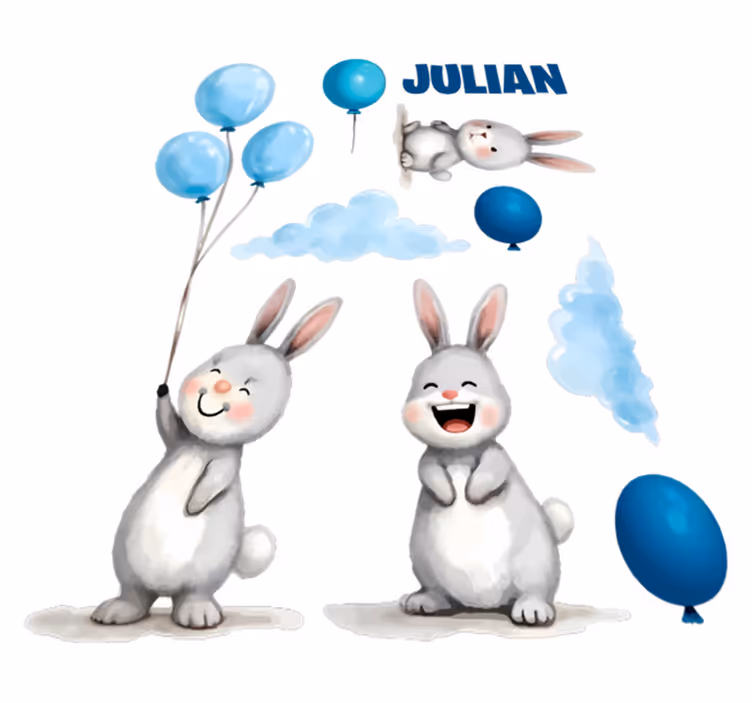 Kids carpet featuring blue balloons with bunnies - TenStickers