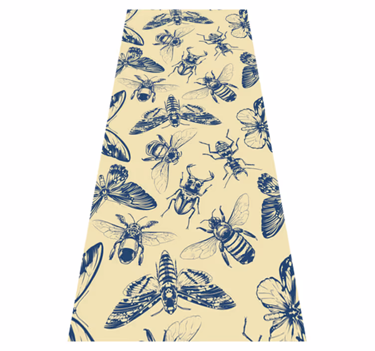 Bathroom mat with blue and yellow bee and butterfly pattern - TenStickers
