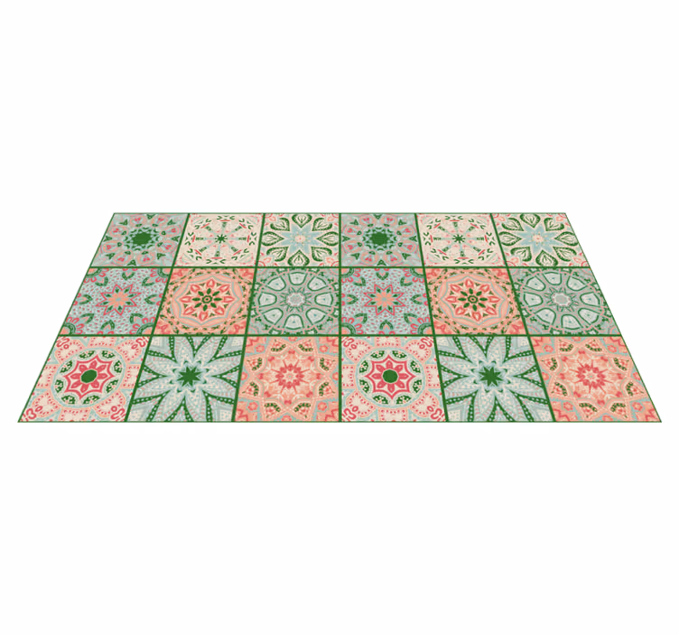 Bathroom mat in blue and green tile design - TenStickers