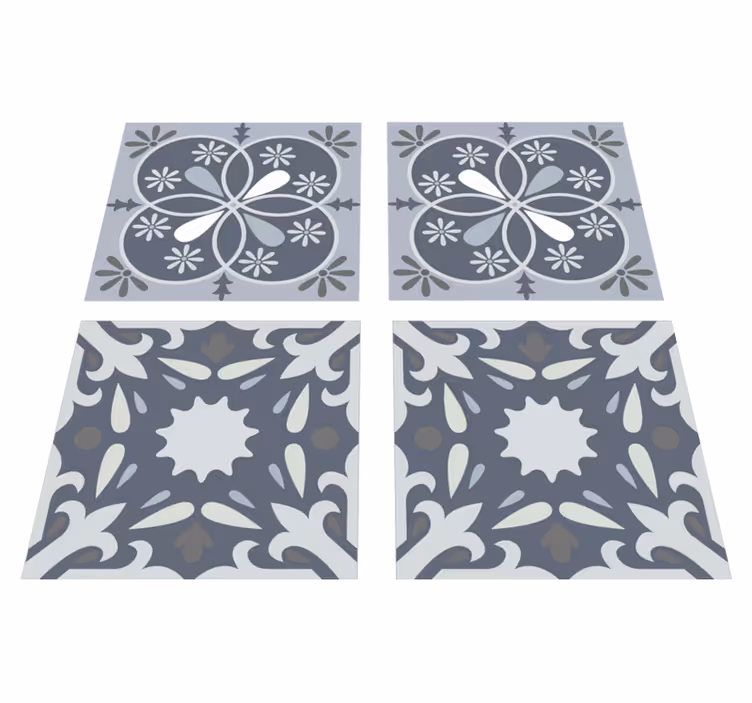 Bathroom mat with blue original flower tile design - TenStickers