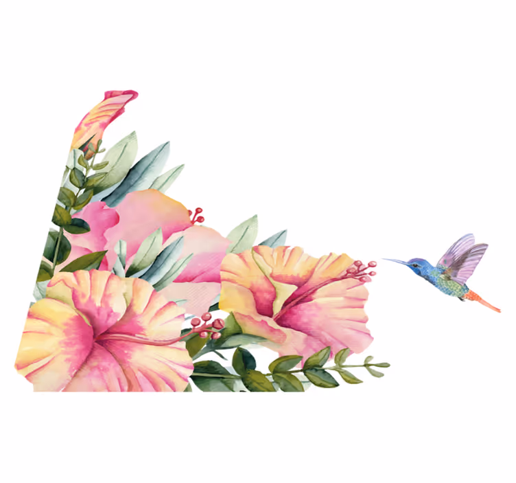 Bathroom mat with flowers and hummingbird - TenStickers