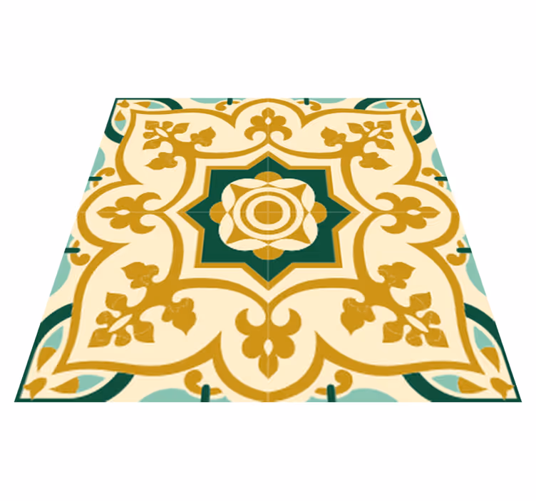 Bathroom mat with gold and green spanish tile pattern - TenStickers