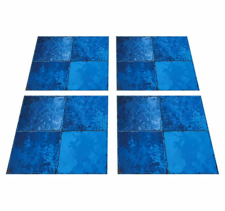 Marine blue square motif bathroom mat - TenStickers