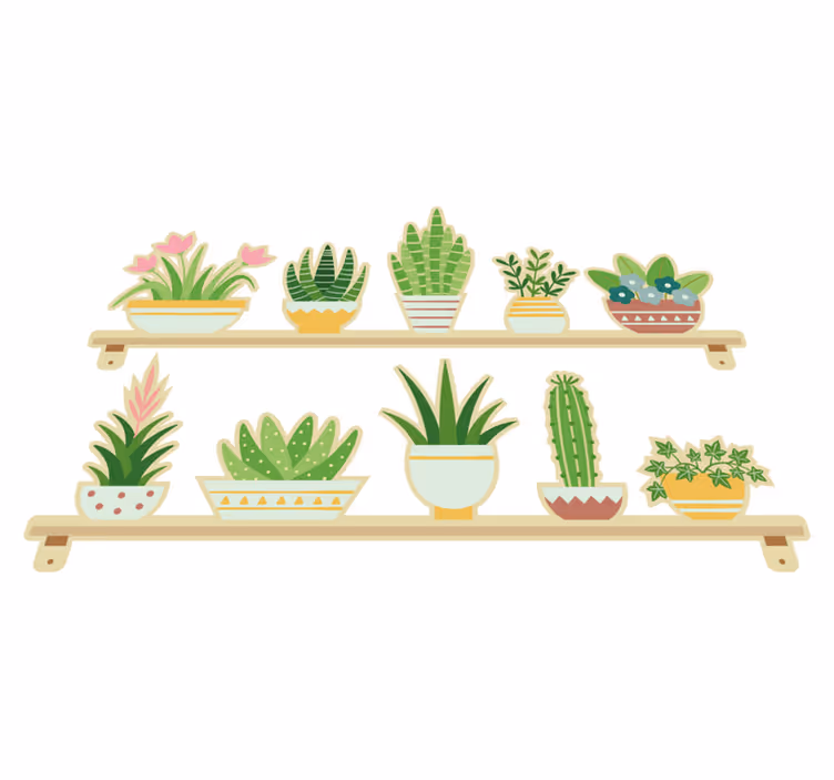 Kitchen vinyl mat cactus plant shelf set - TenStickers