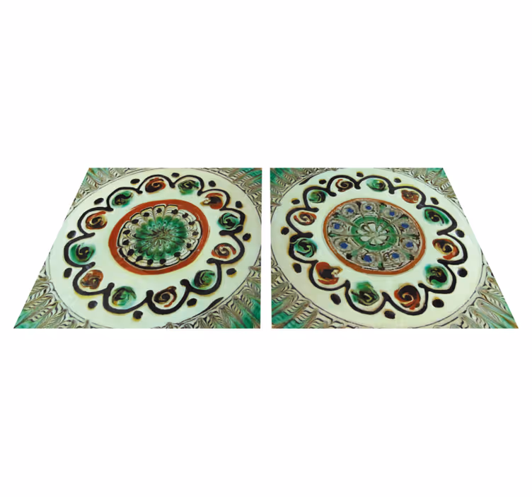 Horezu tiles kitchen vinyl mat - TenStickers