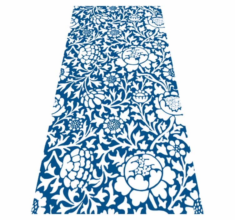 Kitchen vinyl mat in marine blue floral design - TenStickers