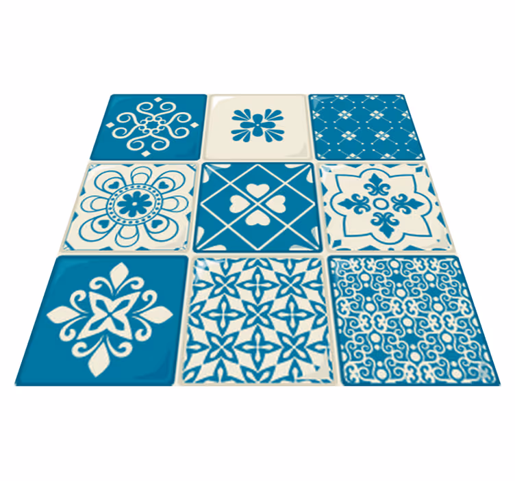 Kitchen vinyl mat in gray and blue pattern - TenStickers