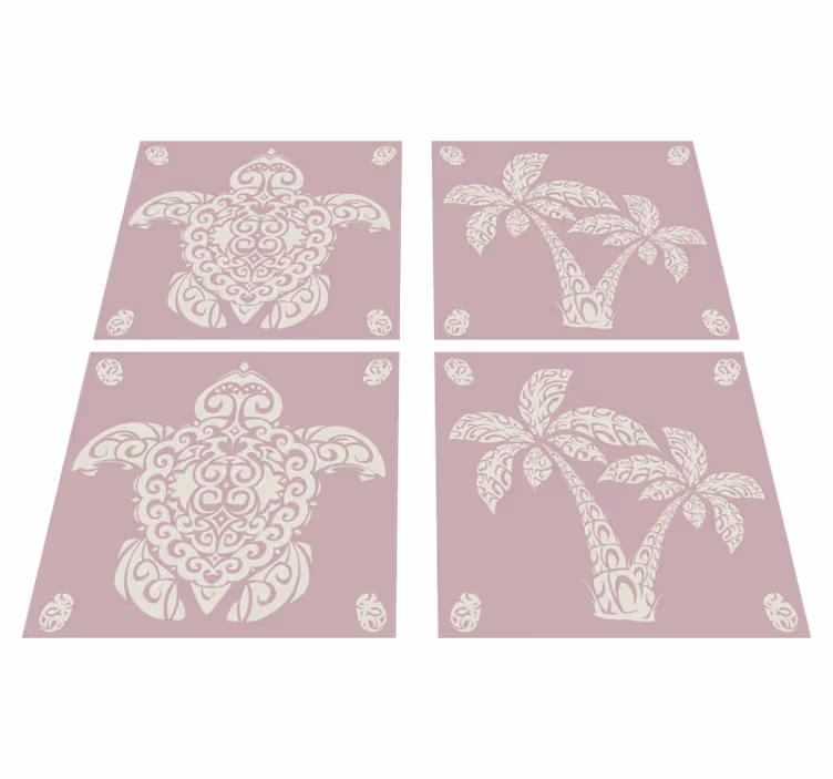 Kitchen vinyl mat hawaiian turtle and palm design - TenStickers