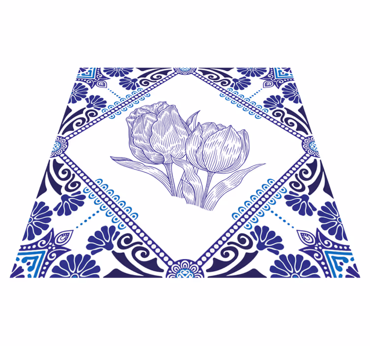 Kitchen vinyl mat delfts blue tulips design - TenStickers