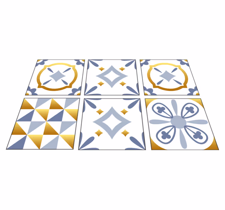 Kitchen vinyl mat with golden effect tile design - TenStickers