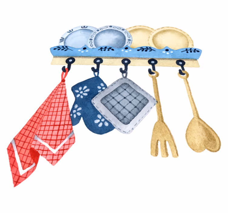 Kitchen vinyl mat hand drawn watercolor kitchen tools - TenStickers