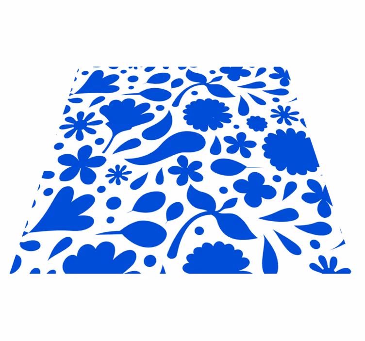 Delft blue floral kitchen vinyl mat - TenStickers