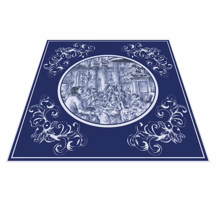 Kitchen vinyl mat with blue delft crowd design - TenStickers
