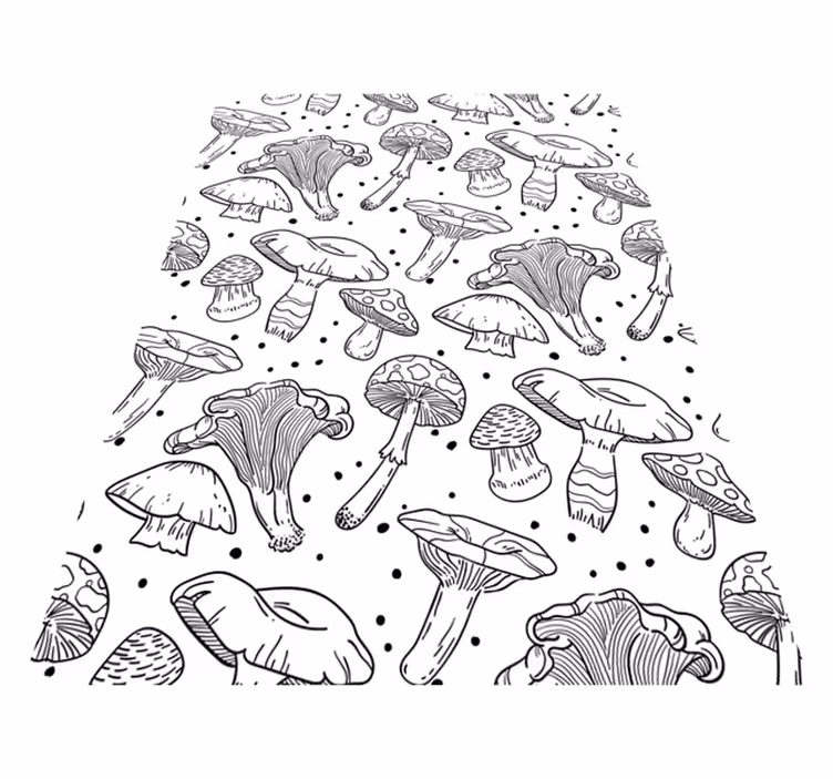 Kitchen vinyl mat with monochrome hand-drawn mushrooms - TenStickers