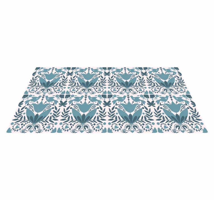 Kitchen vinyl mat blue folk art pattern with birds - TenStickers