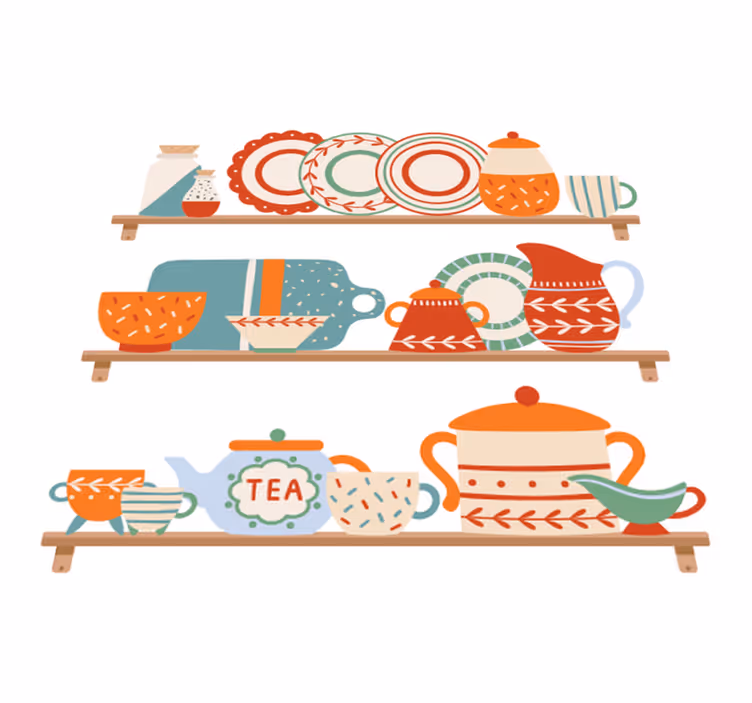 Kitchen vinyl mat for kitchen tableware on shelf - TenStickers
