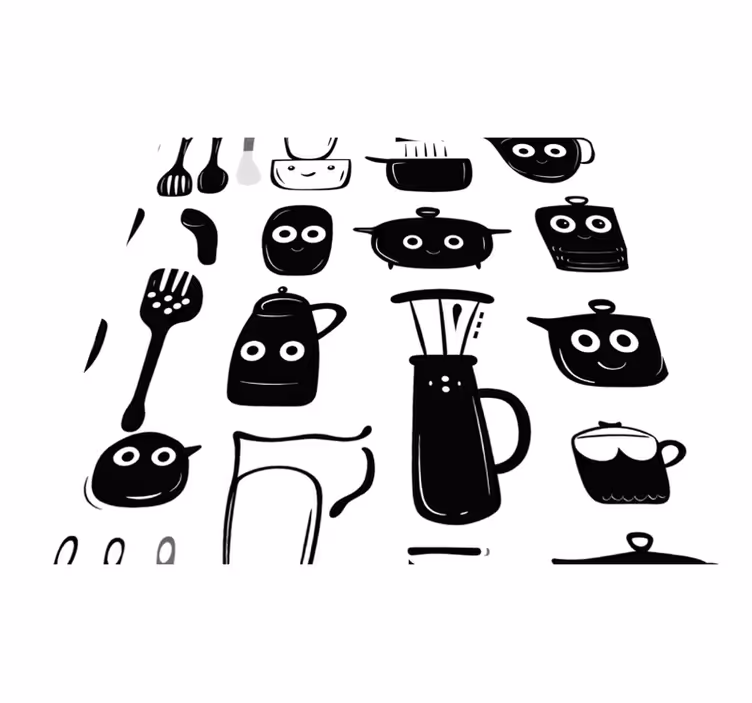 Kitchen vinyl mat with drawn black utensils - TenStickers