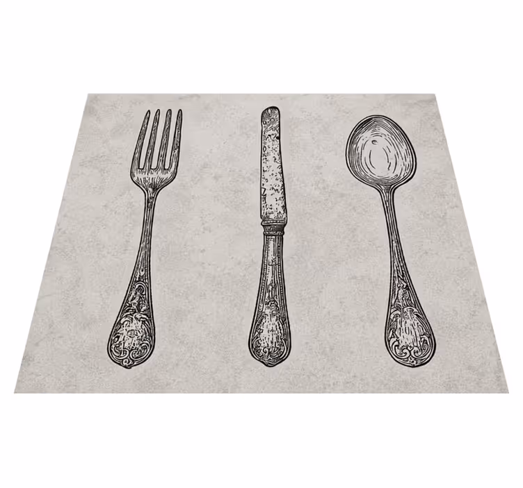 Kitchen vinyl mat in grey cutlery design - TenStickers