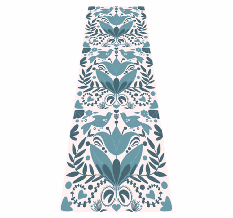 Kitchen vinyl mat with blue folk art birds pattern - TenStickers
