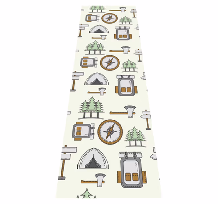 Bedroom carpet camping bag bowl hatchet compass - TenStickers