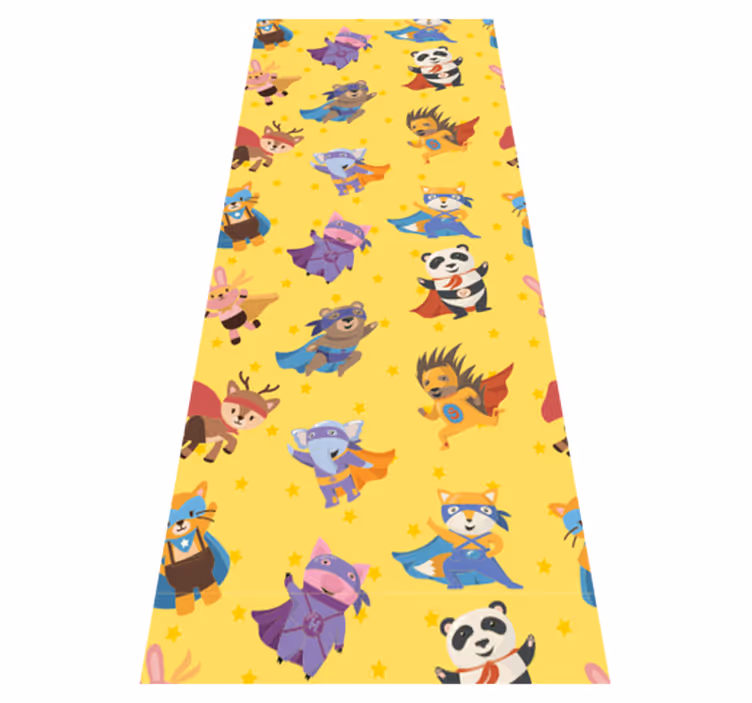 Bedroom carpet with superhero pets on yellow - TenStickers