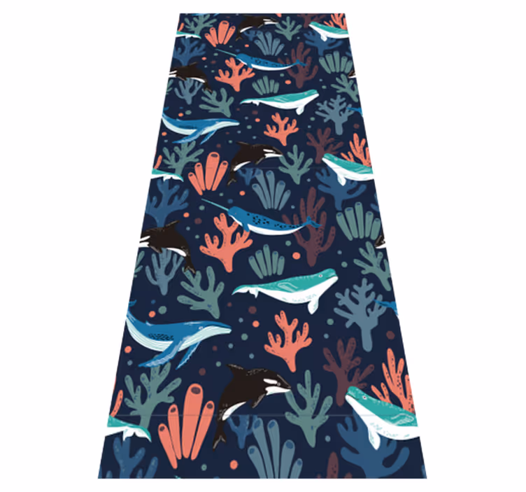 Bedroom carpet featuring vibrant sea animals on blue - TenStickers