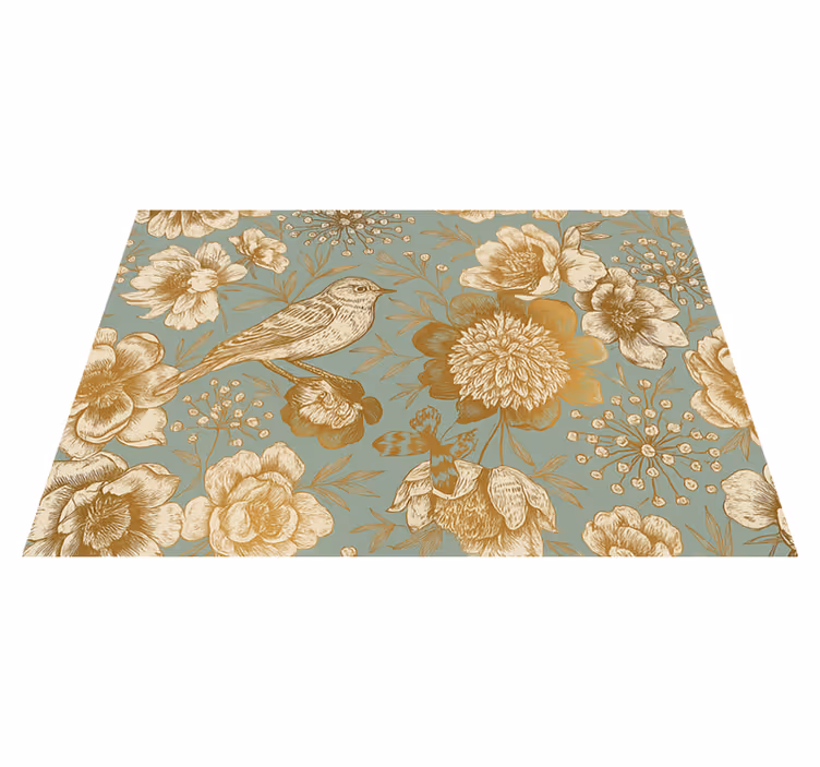 Bedroom carpet with grey background and gold flowers - TenStickers