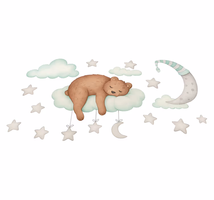 Bedroom carpet with sleeping bear on clouds - TenStickers