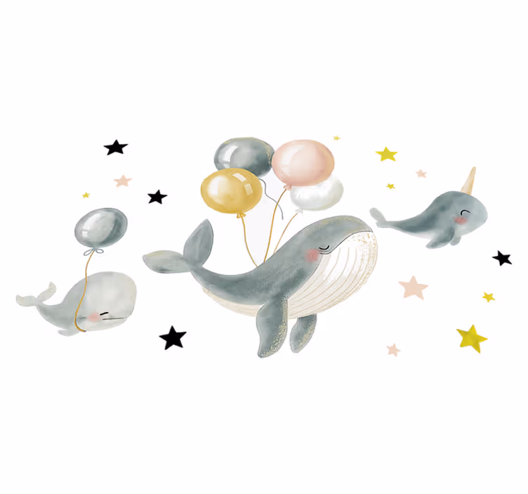 Happy whales with balloons bedroom carpet - TenStickers