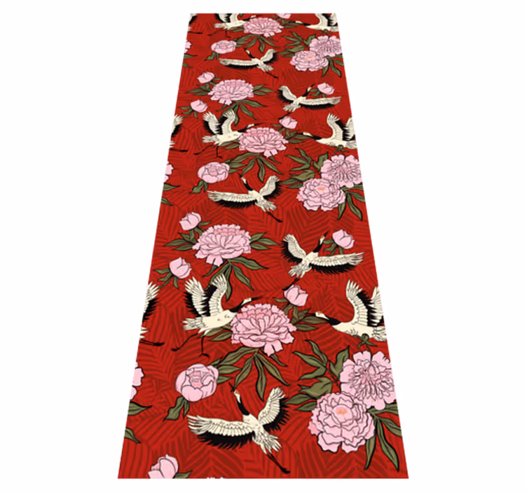 Bedroom carpet with white birds on red tropical pattern - TenStickers